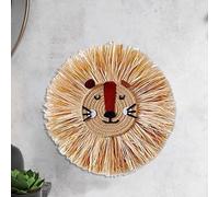 Mcclellanty Art Mural TêTe d'animal Tricoté à la Main Suspendu, de Coton Tissage Paille Dessin Animé Glands Barbe Lion Tigres Pendentif en Macramé