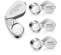 Mcclellanty Loupe de bijoutier éclairée de 4 pièces, loupes entièrement métalliques de 10 x 20 x 30 x 40 x, boucle de bijoux pliable de poche