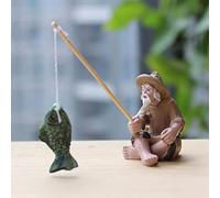 Mcclellanty Mini Figurines de PêCheur Miniature RéSine PêCheur Bonsaï Sculpture Vintage Mudman Assis Statue de PêChe