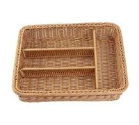 Mcclellanty Organisateur de Tiroir de Cuisine Panier de Rangement pour Couverts 4 Compartiments Fourchettes de Cuisine Couteaux Plateau de Rangement en Rotin