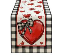 Mcclellanty Table de en Saint-Valentin, DéCoration de Table de Ferme DéCorative à Pois en Forme de CœUr Rouge pour en Cuisine et en Salle à Manger 33 X 183 cm B