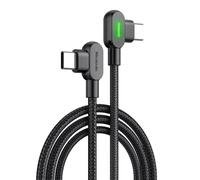 mcdodo Câble de charge coudé à 90° USB-C vers USB-C/Lightning/Micro USB, charge rapide et transfert de données, câble de jeu en nylon avec affichage LED (USB-C vers USB-C, 150 cm)