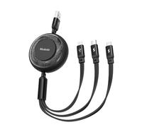 mcdodo Câble de charge multi-USB 3 en 1 rétractable avec câble de charge universel enroulable Micro USB C Lightning pour iPhone, Android Samsung Galaxy (noir pro)