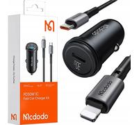 Mcdodo Chargeur voiture 1xTyp-C charge rapide PD 30W, câble type-C vers Lightning 1,2m noir