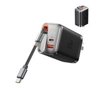 Mcdodo Mcdodo Bloc de chargeur USB C 67 W avec câble rétractable de type C, double port (USB A + C) Chargeur mural USB C pour iPhone 16 15 Pro/Promax/Plus, Galaxy, iPad, MacBook