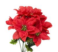 MCDSAJ Lot de 6 bouquets de fleurs artificielles de Noël en soie rouge - 7 têtes de 35,1 cm de hauteur - Pour bouquet de fleurs artificielles en soie