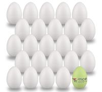 MCE-Commerce Lot de 25 œufs en polystyrène de 6 cm pour Bricolage et décoration de Pâques, Blanc