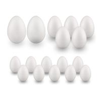 MCE-Commerce A33608010017-1 Lot de 17 œufs en polystyrène pour bricolage et décoration de Pâques Blanc 6, 8, 10 cm