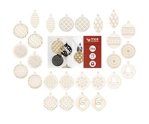 MCE-Commerce A550126 Lot de 26 décorations de Noël en Bois Naturel 6-7 cm