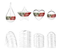 MCE-Commerce A6699420 Lot de 20 moules en Acrylique Transparent avec œillet de Suspension 2 pièces cœur 60 mm, étoile 80 mm, Goutte 110 mm, 5 Boules 50 mm, Plastique Transparent, 5,6, 7, 8, 11 cm