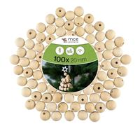 MCE-Commerce Lot de 100 Boules en Bois avec alésage 20 mm, Naturel