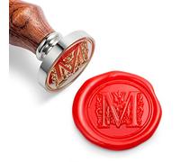 Mceal Tampon de cire - Tête en laiton argenté avec poignée en bois - Série A à Z - Lettre M