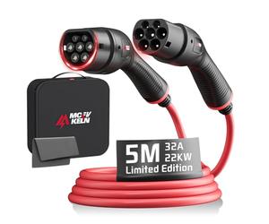 MCEVKELN Câble de Recharge Type 2 - 22 KW 5 m, Mode 3, 32 A, Portable avec Pochette | Chargeur Triphasé pour VE & Hybrides, Compatible avec Les modèles Y/3/ID.4/IONIQ 5/EV6/Spring/5 E-Tech/e-208/500e