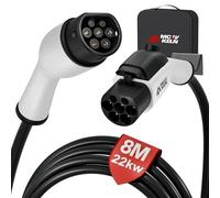 MCEVKELN Rallonge pour Câble De Charge De Véhicule Électrique Type 2 22 KW - 32 A 3 Phases - Rallonge De 8m avec Serrure pour Voiture Hybride Et Électrique IEC 62196-2 - Câble D’Extension De Charge
