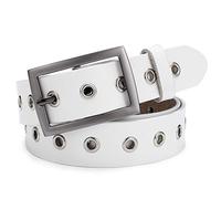 McFanBe Ceinture en Cuir Pour Dame Lady Dreess Jeans Avec Boucle en Alliage Pour 2,8cm de Largeur (B:blanc, S:95cm(Taille ajustée 75-84cm/30-33))