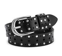 McFanBe Ceinture en Cuir pour femmes Pantalons de Jeans Habillés pour Femmes avec Boucle de Ceinture en Alliage pour Filles (XS:85cm(Taille ajustée 60-74cm/23-29"), D(largeur 2,8cm):noir)