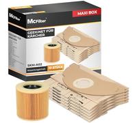 McFilter I 10 sacs d'aspirateur et 1 filtre à poussière adaptés pour aspirateur Kärcher WD2 et MV2. Alternatives pour les sacs filtrants 6.959-322.0 et le filtre à cartouche 6.414-552.0.