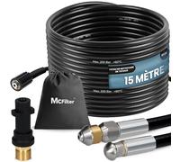 McFilter I Kit universel de tuyaux de nettoyage, 15m, 200 bar, sacoche avec adaptateur incluse, buses fixes + rotatives, compatible avec les nettoyeurs haute pression Kärcher K2 K3 K4 K5 K6 K7