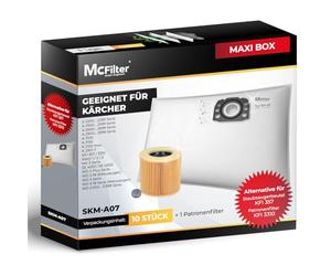 McFilter Lot de 10 sacs d'aspirateur + 1 filtre adaptés pour Kärcher KFI 357 | WD 2 Plus | WD 3 Series | KWD 1-3 | SE 4001 | SE 4002 | Compatible avec les aspirateurs 2.863-314.0 et 6.414-552.0