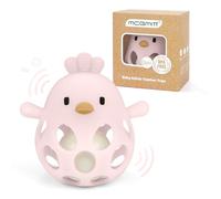 MCGMITT Balle de préhension pour bébé - Anneau de dentition en silicone sans BPA avec hochet, stimulation sensorielle & motrice, poulet Montessori (Rose)