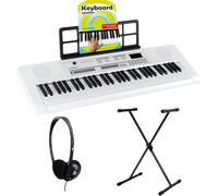 McGrey 6170 WH Clavier Portable Blanc - Clavier 61 touches avec batterie intégrée - 200 sons et rythmes - Lecteur MP3 intégré - Set incluant support X-Keyboard, casque & école de clavier