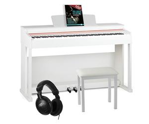 McGrey DP-19 WM Set E-Piano - 88 touches lestées avec mécanique à marteaux et dynamique de frappe - 8 sons - protection de clavier - in anc de piano, casque et méthode de piano - Blanc mat