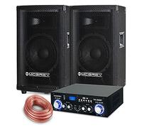 McGrey Ensemble PA Complet Système DJ PowerDJ-1000 (système avec Enceintes partybox, Haut-parleurs, 2X 300 Watts, amplificateur Bluetooth, ampli, câble Haut-Parleur)