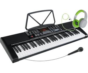 McGrey LK-6120-MIC Keyboard avec Micro & Ensemble Casque Enfant - Clavier Débutant À 61 Touches Lumineuses - 255 Sons Et 255 Rythmes - 50 Morceaux Démo - Micro Et Casque Over Ear - Noir