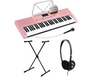 McGrey LK-6120-MIC Set Clavier - Clavier Pour Débutants Avec 61 Touches Lumineuses - 255 Sons Et 255 Rythmes - 50 Morceaux Démo - Micro Inclus - Pack Économique Avec Pied X Et Casque - Rose