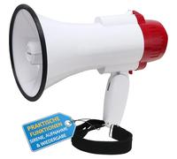 McGrey MP-100RS Mégaphone (Porte-Voix, 10 Watt RMS/30 Watt Max, portée Jusqu’à 500m, Fonction Enregistrement/relecture, sirène, alimenté par Piles) Blanc/Rouge