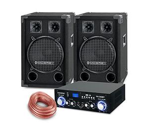 McGrey PA Ensemble Complet PowerDJ-1200 800W, Haut-parleurs McGrey DJ-1022 | Enceinte 2 voies avec woofer 10" (25 cm) et deux tweeters piezo, 200W RMS (400W MAX), Flasque d’enceinte 35 mm, 3 mm, 2 kg