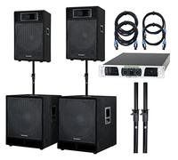 Set Enceintes DJ PA Systeme Audio 15" Haut-Parleur Amplificateur Cable Supports