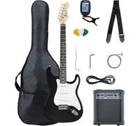 McGrey Rockit ST Set Complet Guitare Électrique (8 pièces pour débutants avec guitare, amplificateur, cordes de rechange, housse, accordeur, médiators, sangle et câble) Noir