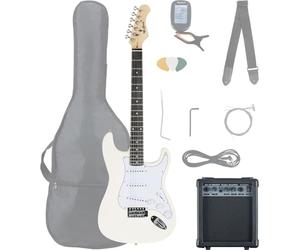 McGrey Rockit ST Set Complet Guitare Électrique (8 pièces pour débutants avec guitare, amplificateur, cordes de rechange, housse, accordeur, médiators, sangle et câble) White
