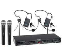 McGrey UHF-2V2H Set Microphone sans Fil Quad : 4 canaux, 2 micros Main dynamiques, 2 émetteurs Ceinture compacts, 2 Casques, portée 50m, autonomie ~8h.
