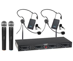 McGrey UHF-2V2H Set Microphone sans Fil Quad avec 2 Micros Main, 175 MHz | Set micro sans fil UHF 4 canaux avec deux micros main dynamiques ainsi que deux micros lavalier, Directivité: Cardioïde, 5 cm