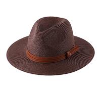 MCHDMI Chapeau De Paille, Chapeau de Plage à Large Bord Protection UV Grande Taille Panama Chapeau de Soleil été Chapeau de Paille Femmes Hommes 60cm Chapeau Fedora Pliable (Color : Coffee, Size : X