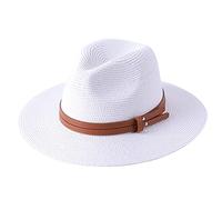 MCHDMI Chapeau De Paille, Chapeau de Plage à Large Bord Protection UV Grande Taille Panama Chapeau de Soleil été Chapeau de Paille Femmes Hommes 60cm Chapeau Fedora Pliable (Color : White, Size : XL