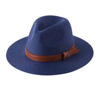 MCHDMI Chapeau De Paille, Chapeau de Plage à Large Bord Protection UV Grande Taille Panama Chapeau de Soleil été Chapeau de Paille Femmes Hommes 60cm Chapeau Fedora Pliable (Color : Navy, Size : XL
