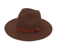 MCHDMI Chapeau De Paille, Été Femmes/Hommes Large Bord Plage Chapeau de Soleil Protection UV Chapeau Fedora Panama Chapeau de Paille en Forme Douce (Color : Coffee, Size : 56-61cm)