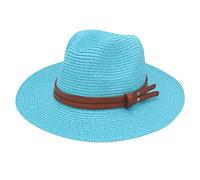 MCHDMI Chapeau De Paille, Été Femmes/Hommes Large Bord Plage Chapeau de Soleil Protection UV Chapeau Fedora Panama Chapeau de Paille en Forme Douce (Color : Lake Blue, Size : 56-61cm)