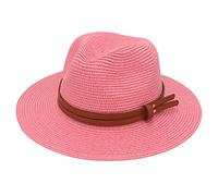 MCHDMI Chapeau De Paille, Été Femmes/Hommes Large Bord Plage Chapeau de Soleil Protection UV Chapeau Fedora Panama Chapeau de Paille en Forme Douce (Color : Pink, Size : 56-61cm)