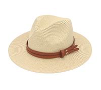 MCHDMI Chapeau De Paille, Été Femmes/Hommes Large Bord Plage Chapeau de Soleil Protection UV Chapeau Fedora Panama Chapeau de Paille en Forme Douce (Color : Apricot, Size : 56-61cm)