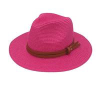 MCHDMI Chapeau De Paille, Été Femmes/Hommes Large Bord Plage Chapeau de Soleil Protection UV Chapeau Fedora Panama Chapeau de Paille en Forme Douce (Color : Rose Red, Size : 56-61cm)