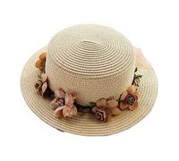 MCHDMI Chapeau De Paille, Mode été Parent-Enfant Soleil Chapeaux Seau Casquette Dentelle nœud Papillon Fleurs Ruban Plat Haut Chapeau de Paille Plage Panama Casquettes (Color : Beige, Size : Adult (