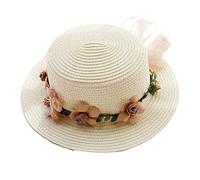MCHDMI Chapeau De Paille, Mode été Parent-Enfant Soleil Chapeaux Seau Casquette Dentelle nœud Papillon Fleurs Ruban Plat Haut Chapeau de Paille Plage Panama Casquettes (Color : Milk White, Size : Ad