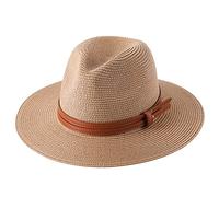 MCHDMI Chapeau De Paille, Chapeau de Plage à Large Bord Protection UV Grande Taille Panama Chapeau de Soleil été Chapeau de Paille Femmes Hommes 60cm Chapeau Fedora Pliable (Color : Khaki, Size : XL