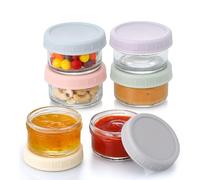 MCHERRY Lot de 6 récipients à vinaigrette à emporter, 76,5 g en verre avec couvercles, étanches, réutilisables pour boîtes à déjeuner, pique-niques et voyages