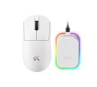 MCHOSE A7 V2 Ultr Souris de jeu sans fil avec station de charge magnétique, connexion trimode, 59 g, capteur PAW3950 TI 42K DPI, double interrogation filaire/sans fil 8K - Blanc