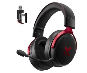 MCHOSE V9 Pro Casque de jeu sans fil avec microphone antibruit pour PC PS4 PS5 Switch Mac 2,4 GHz BT 3.0 Son surround stéréo 7.1 Batterie 210 heures Noir et rouge